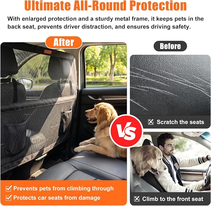 50''x42'' Dog Car Barrier for Back Seat & Cargo Area - Wider Coverage Pet Divider, Universal Fit for Cars, SUV & Trucks, Heavy-Duty Metal Frame with Transparent Chew-Proof Mesh (Small) - Image 4