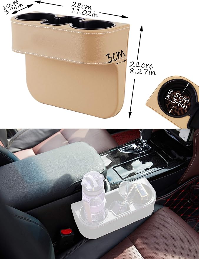Cup Holder for Car, Console Side Pocket, PU Leather, XBD Beige | Car Seat Gap Filler Organizer, Easy Install, Universal Fits, Car Coin Cellphone Holder, Auto Front Seat Cup Holder - Image 7