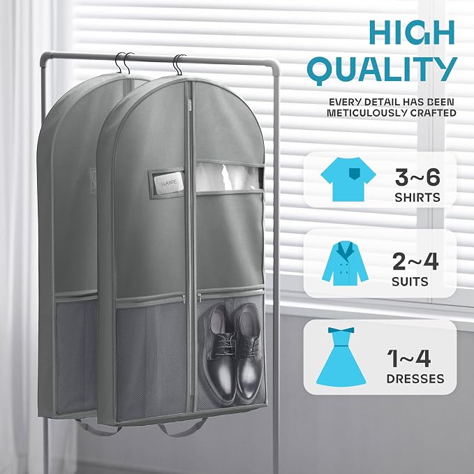 Lazebox 43" Travel Garment Bag with Accessories Zipper Pocket, Heavy Duty Suit Bag for Suits, Tuxedos, Dresses, Coats, Grey, 1 pack - Image 2