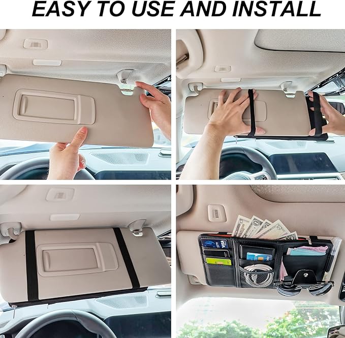 Keedolla Car Sun Visor Organizer with Multi-Pocket Net Zipper, Truck Visor Organizer Storage Pouch Holder for Cards, Pens, Sunglasses, CD Holder - Red - Image 6