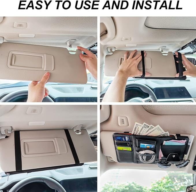 Keedolla Car Sun Visor Organizer with Zipper Pocket, Auto Interior Accessories Pocket Organizer Car Truck Visor Storage Pouch Holder for Cards, Pens, Sunglasses and Document - Gray - Image 6