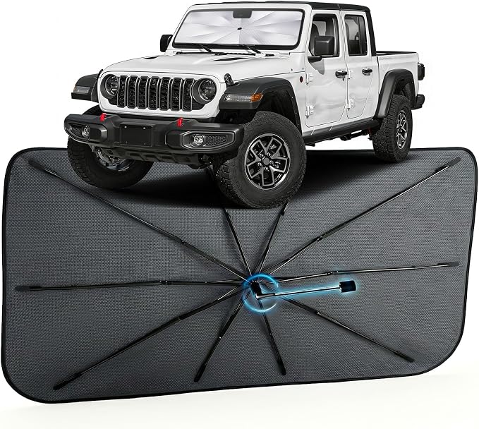 Car Windshield Sun Shade Umbrella for Jeep Gladiator 2020-2026, 1:1 Fit | [Reflective Coated Fabric] Car Shades Sun Visor Keep Car Cool and Protects Interior, Sunshade Umbrella for Front Window by MakeLifeBetter