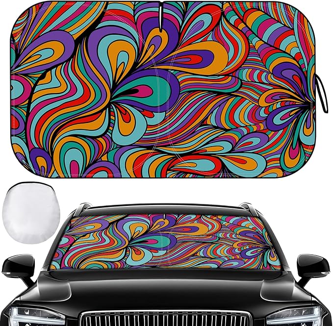 Car Windshield Sun Shade UV Reflector Foldable Front Window SUV | Blocks 98% UV Rays,Keep Interior Cool,Universal Fits Hatchback,Truck,MPV,Storage bag,57"L x 31.5"W,Car Summer Accessories by Pleneal