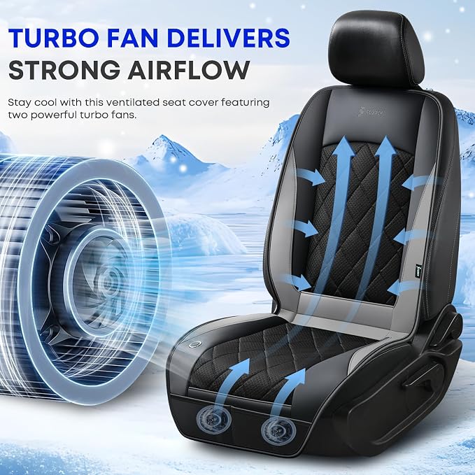 [2026 Upgrade] Cooling Car Seat Cover Ventilated Seat Cushion Summer Driving 12V-24V Ventilated Car Seat Cushion with 2 Powerful Turbo Fans with 3-Speed Adjustable Universal Fit Most Car-Slight Grey - Image 3
