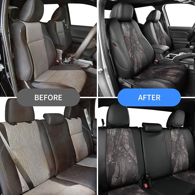 EKR Tacoma Seat Covers Custom Fit for Toyota Tacoma (Only for Hybrid) 2024 2025 2026 Double cab TRD Sport/TRD Off-Road/Limited/Trailhunter-Truck Seat Cover Full Set,Faux Leather(Black/Woodland Camo) - Image 6