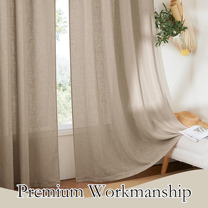 RYB HOME Natural Linen Curtains 84 Inch Length, Light Filtering Home Decor 2 Panels Set for Living Room Bedroom, Vertical Soft Window Treatments for Kitchen Kids Room, Khaki, W 34 x L 84 inches - Image 6