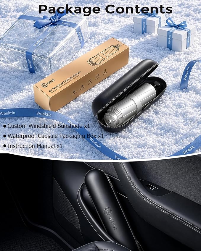[2026 Upgrade] Weektic Windshield Sun Shade Umbrella, [Double Thickened Ice Crystal Coating] Sun & Heat Protection, Keep Vehicle Cool & Protect Interior, Zero Light Leakage Medium 57" L x 31" W - Image 5