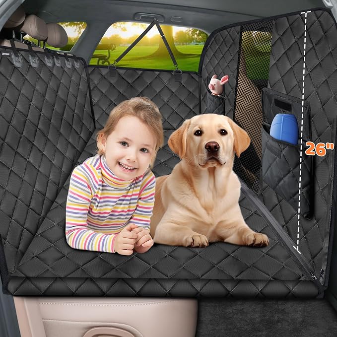 URPOWER Back Seat Extender for Dogs, Large Hard Bottom Dog Car Seat Cover | Supports 550 lbs, Stable 3-Panel Hard Bottom, Added High-Density Foam for Comfort, Waterproof 900D Oxford, 45% More Space by URPOWER