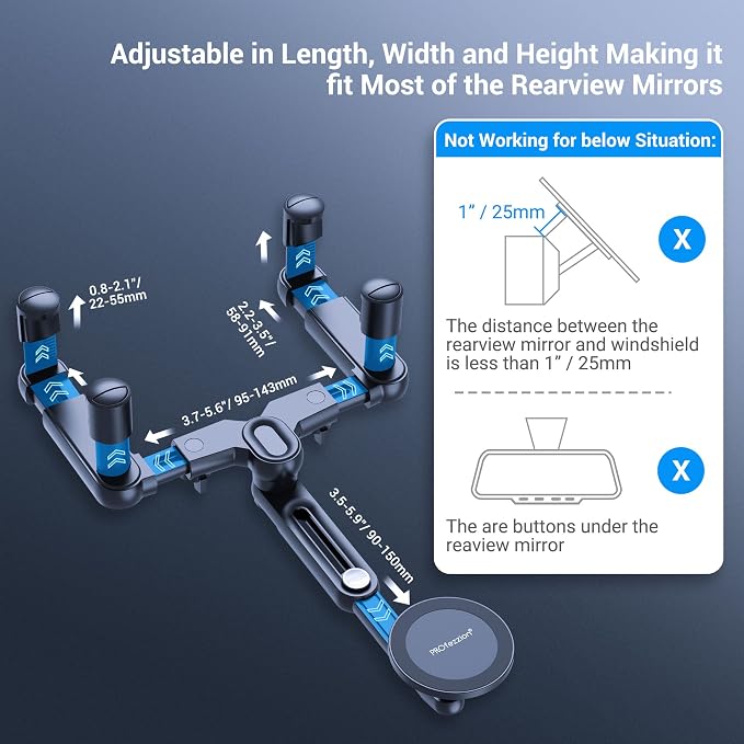 PROfezzion Car Rearview Mirror Magnetic Phone Mount Holder for MagSafe | Vent Clip Included, No Vibrating, Eye-level View, Length & Angle Adjustment, for iPhone 17 16 15 14 13 Pro Max & All Phones - Image 4