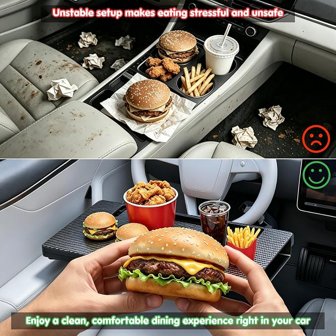 2-in-1 Car Steering Wheel Desk & Seat Gap Organizer Filler Tray | Foldable Adjustable Height Car Desk for Laptop Computer Tablet, Eating - Portable Table for Car Workstation Truck SUV Tesla - Image 12