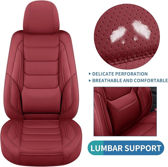 Leather Front Seat Covers for Cars Automotive Seat Protectors | Breathable Waterproof Durable Full Surround & Lumbar Support Design Non-Slip Universal Fit for Most Cars SUVs Trucks Vans Red - Image 8