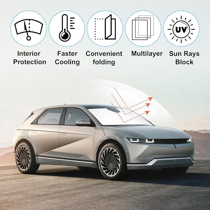 Front Windshield Sun Shade Foldable Car Front Window Sun Shade Windshield Shade Custom Fit for 2022-2025 2026 Hyundai Ioniq 5 Block UV Rays Accessories Heat Keep Cooler - Image 4