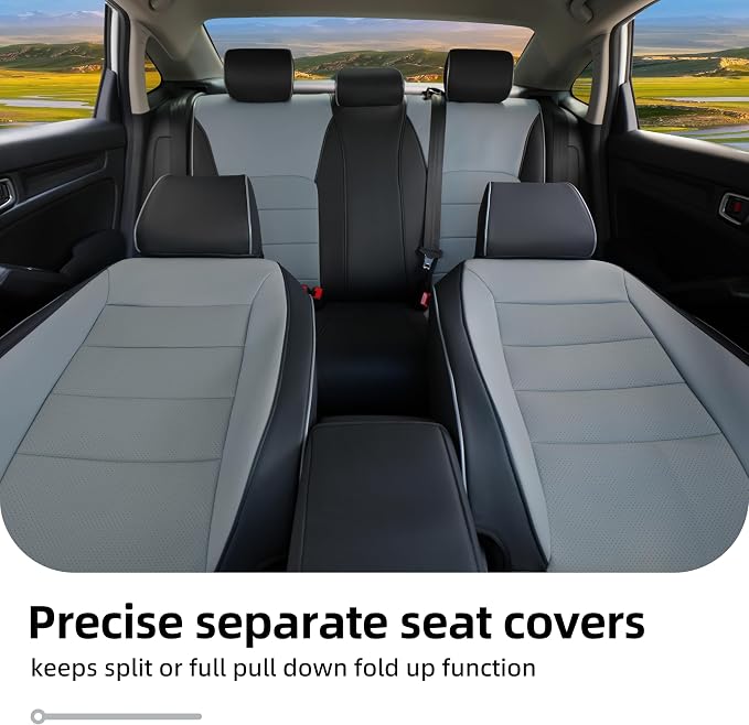 Lolcar Custom Fit Civic Seat Cover Full Set for Honda Civic 4 Door (Hatchback 2022-2026 Sport Touring)&(Hatchback 2022-2024 EX-L) 5-Seats Full Set,Leather Seat Protector (Black/Gray) - Image 8