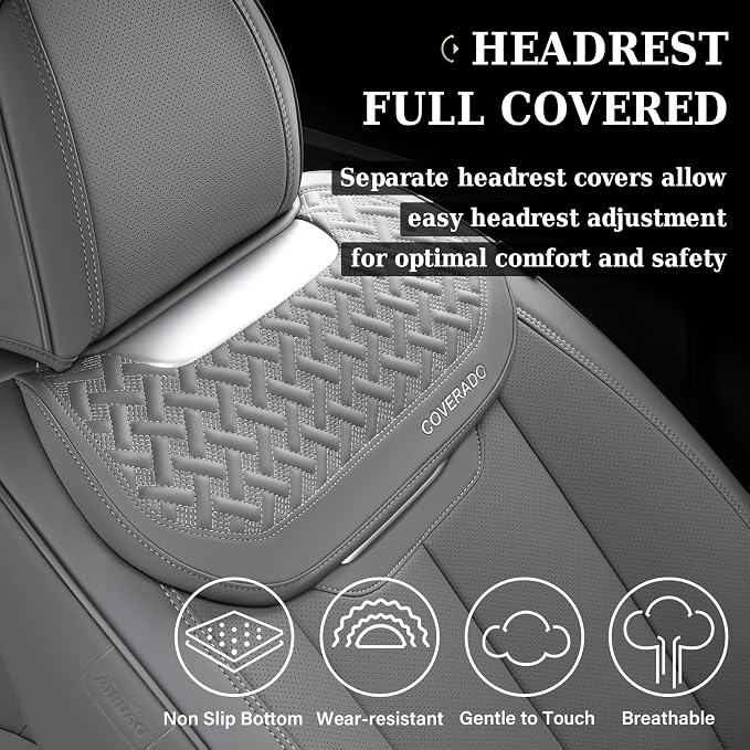 Coverado Car Seat Covers Front Seats, Luxury Nappa Leather Waterproof Seat Covers for Cars, Universal Front Seat Covers, Driver Seat Protector Automotive Interior Accessories Fit for Most Cars,(Gray) - Image 5