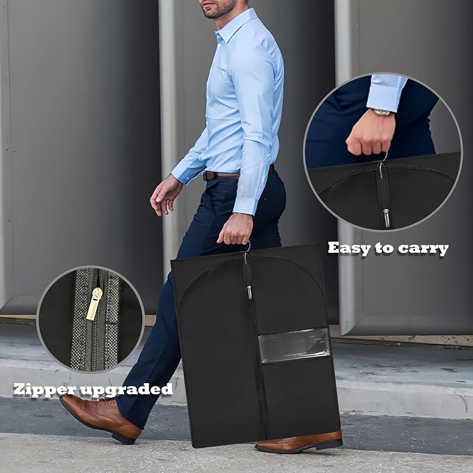 Garment Bags for Hanging Clothes, 45'' Suit Bag Cover for Storage and Travel, Dress Bags for Gowns Long, 2 Pack (Black) - Image 4