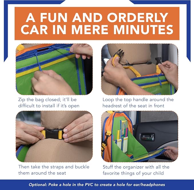 Car Organizer Back Seat for Kids & Tablet Holder for Car with Kick Mats & Lap Tray – Car Accessories Interior Must Have Road Trip Essentials (Age 3+) – Fold Away Tray with Car Seat Pocket Holders - Image 6