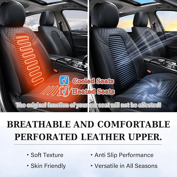 Coverado Front Seat Covers, Leather Car Seat Covers, Black Seat Covers for Cars, Car Seat Protector Cushions Universal Fit for Most Cars & SUV Trucks(Red) - Image 6