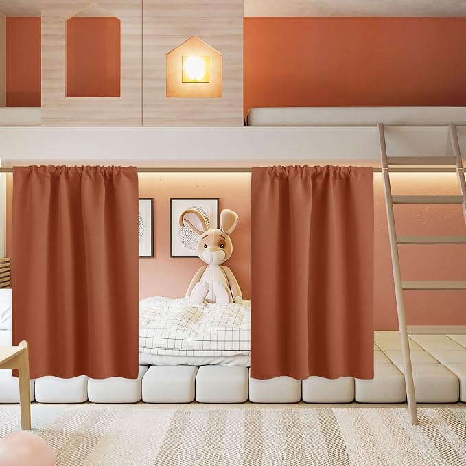 RYB HOME Basement Bathroom Kitchen Cafe Blackout Privacy Window Curtains | Thermal Insulated, Light UV Heat Blocking, Privacy, Short Curtain Tiers for Laundry Room, W34 x L30, Burnt Orange, 2 Panels by RYBHOME