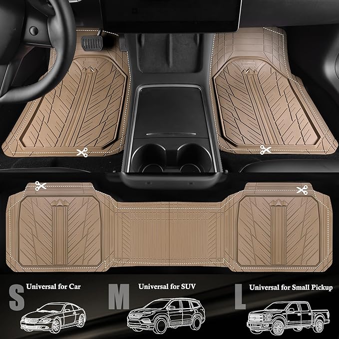 CAR PASS Heavy Rubber Car Floor Mats, Deep Waterproof Car Mats All Weather, Universal Trim-to Fit Automotive Floor Mats for Car SUV Truck Van, Durable Floor Liners All Beige - Image 2