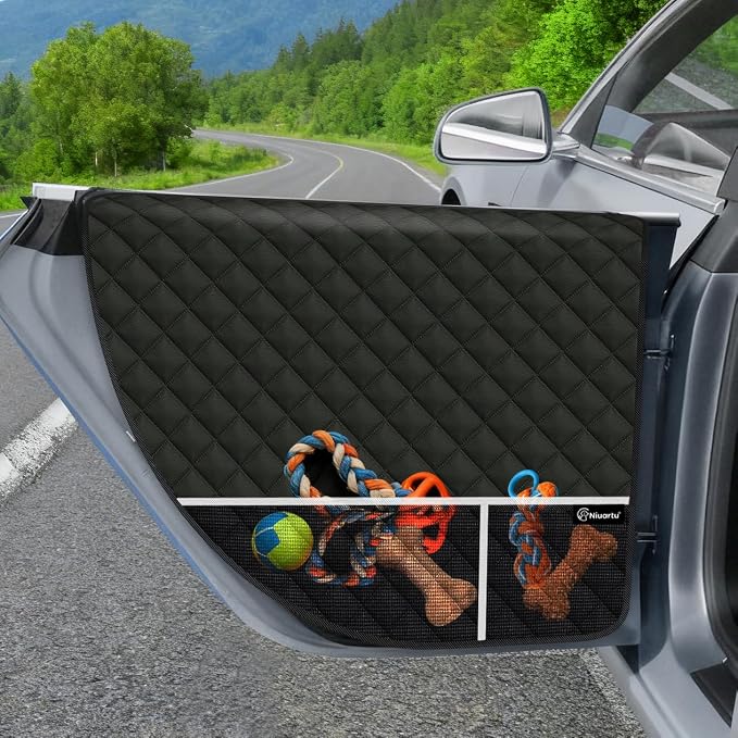 Dog Car Door Protector, 2 Pcs PU Leather Pet Car Door Cover, Waterproof & Scratch Resistant Dog Car Door Guard with Insert Flap Secure Fixation for SUV, Truck, Sedan - Image 2
