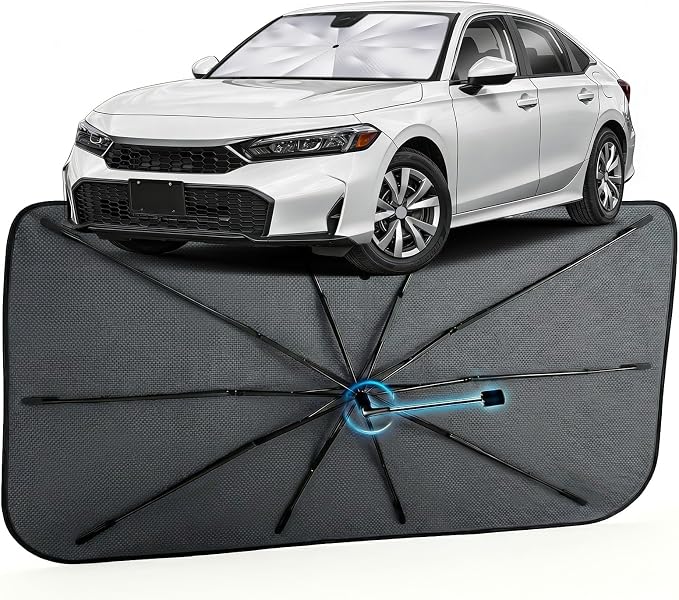 Car Windshield Sun Shade Umbrella for Honda Civic 2016-2026, 1:1 Fit | [Reflective Coated Fabric] Car Shades Sun Visor Keep Car Cool and Protects Interior, Sunshade Umbrella for Front Window by MakeLifeBetter
