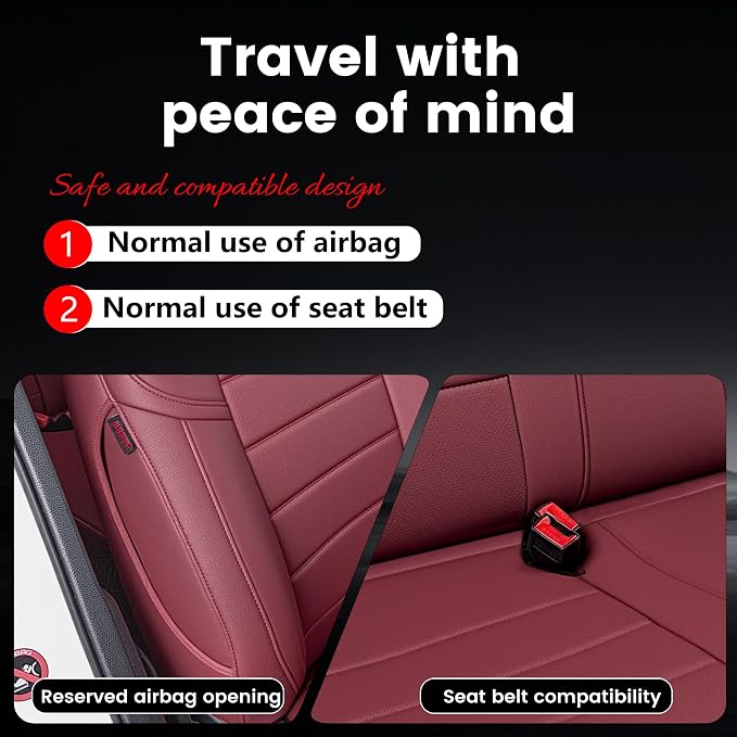HKZ Custom Fit Civic Seat Cover Full Set for Honda Civic (Sedan 2022 2023 2024 Touring)&(Sedan 2025-2026 Sport Touring),5-Seats Full Set,Leather Seat Protector(Burgundy) - Image 9
