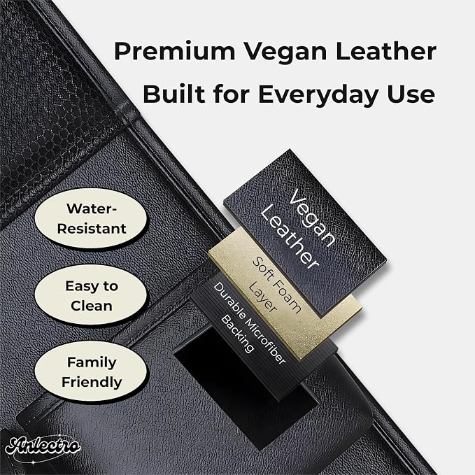 5-in-1 Backseat Car Organizer with Car Seat Tray, Car Backseat Organizers | Reinforced Fold-Down Car Seat Tray, Hidden Trash Bin, Tablet Holder, Vegan Leather, 8 Pockets - Image 6