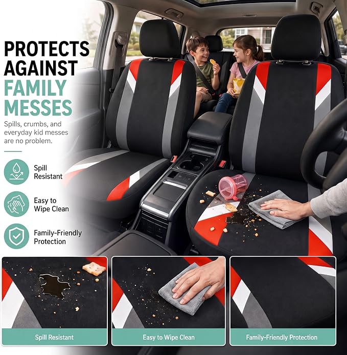 FH Group Front Set Cloth Car Seat Covers for Low Back Car Seats with Removable Headrest, Universal Fit, Airbag Compatible, Seat Cover for SUV, Sedan, Van, Red - Image 6