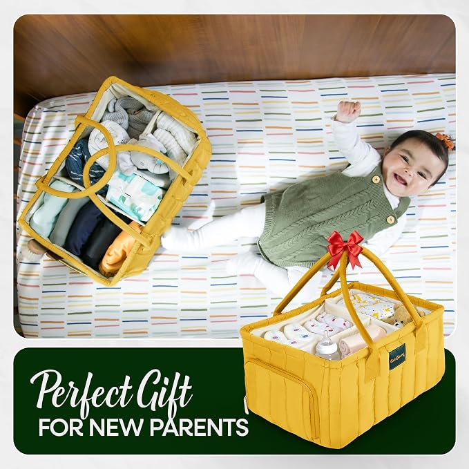 Baby Diaper Caddy Basket Organizer-Sturdy, Breathable & Washable - Stylish Storage, Portable, Car Caddy Organizer, Nursery, Baby Gift Registry Newborn Essentials (Yellow) - Image 8