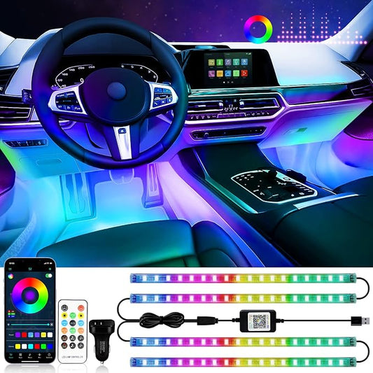 RGB 72 LED Interior Car Strip Lights with Smart APP Control, 2 Lines Design | Music Sync Under Dash Footwell Neon Internal Lighting,12V LED Strip Lights for Cars, Trucks, SUVs with Car Charger(1 Set) by DUOFU365