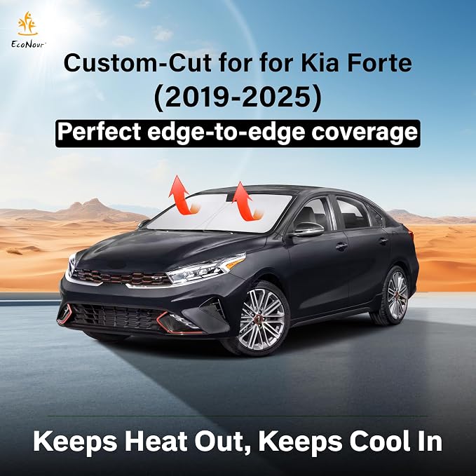 EcoNour Windshield Sunshade Compatible for Kia Forte 2019-2023 2024 2025 | Sun Visor for Front Windshield & Window Sun Shade Cover, UV Heat Blocker & Protector, Car Accessories - Image 2