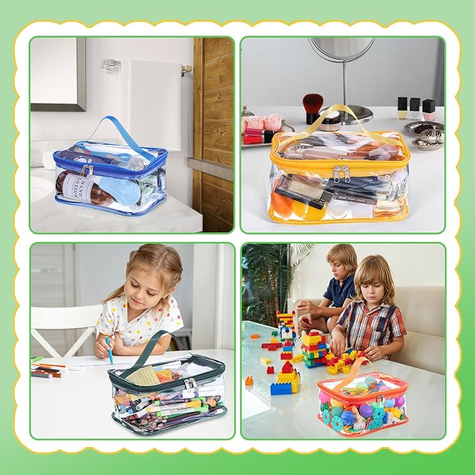 4 Pack Clear Toy Storage Bags, PVC Waterproof Toy Organizer, Colorful | Waterproof PVC, Transparent View, Reusable Zip Bags, Label Tags, for Blocks, Puzzles, Board Games, Travel and Home Storage - Image 6
