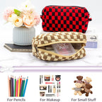 PAZIMIIK Checkered Makeup Bag for Purse Portable Zipper Make Up Pouch Small Cosmetic Case for Travel Accessories (Coffee) | Cute Zipper Makeup Organizer for Women, Travel Essentials, Toiletries, Makeup Brushes, Beauty Accessories&Bridesmaid Gifts - Image 2