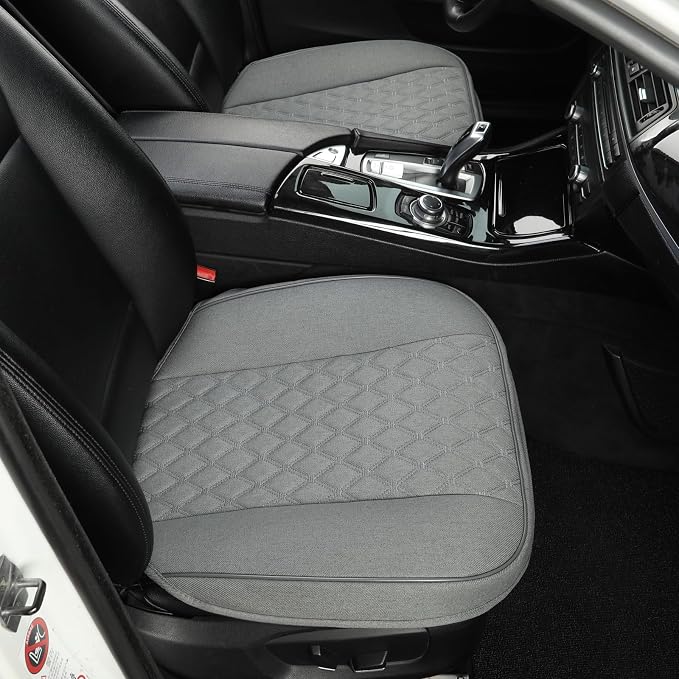 West Llama Linen Front Car Seat Cover Protector Anti-Slip Bottom Seat Cover Fits 95% of Vehicles,Wrapping Around The Bottom,Diamond Pattern(Gray-2Pcs) - Image 2