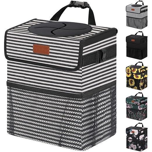 Vankor Car Trash Can with Lid Leak Proof Car Accessories for Women | 2.2 Gallon Cute Hanging Car Trash Bin for Men Car Truck Vehicle Sedan SUV Interior Automotive Garbage Cans, Stripe by Vankor