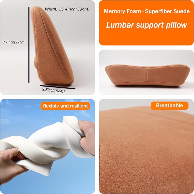 Lumbar Support Pillow,Back Pain Relief Cushion,fits tightly around the waist,Memory Foam,Skin-friendly Suede Fabric,fit Car Drive,Office chair,Rest seat,Improve Posture,Portable,15.5''Lx 8.7''H - Image 6
