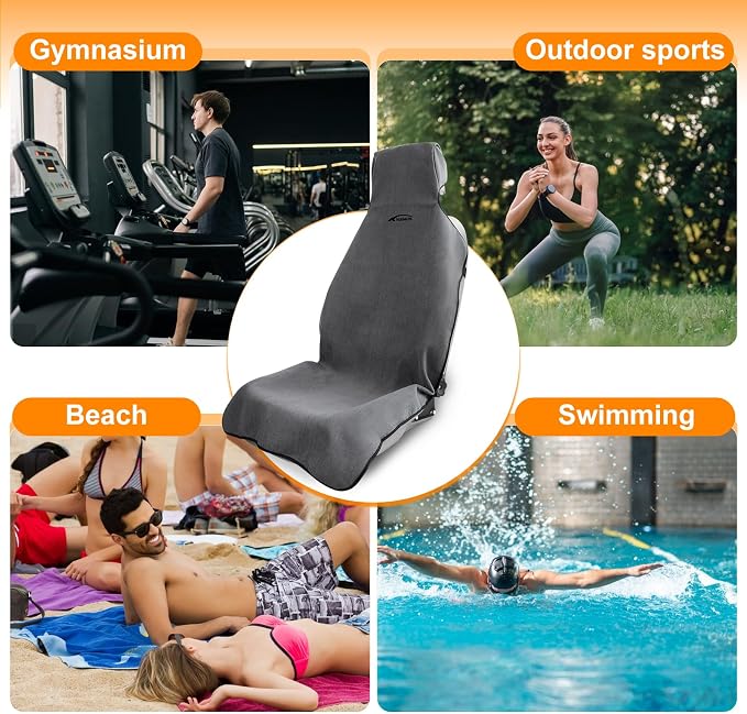 2 Pack Towel Car Seat Covers, Waterproof Washable Front Seat Protectors with Soft Terry Cloth, Non-Slip Backing, Universal Fit for Cars SUVs Trucks,Gym,Beach,Pets, Kids,Road Trips (Gray) - Image 8