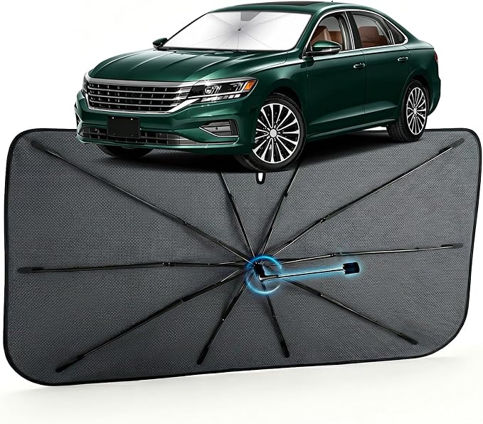 Car Windshield Sun Shade Umbrella for Volkswagen Passat 2012-2026, 1:1 Fit | [Reflective Coated Fabric] Car Shades Sun Visor Keep Car Cool and Protects Interior, Sunshade Umbrella for Front Window by MakeLifeBetter