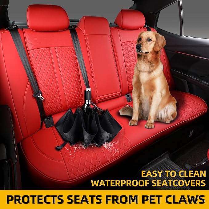 Custom Fit Camry Seat Covers for 2025 2026 Toyota Camry XLE XSE - Red | Waterproof Faux Leather Full Coverage, Car Seat Protectors Full Set with Armrest Covers, Airbag Compatible - Image 4