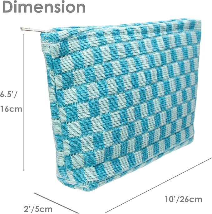 Checkered Makeup Bag for Purse, Small Flat Cosmetic Pouch,Lake Blue | Cute Zipper Makeup Organizer for Women, Travel Essentials, Toiletries, Makeup Brushes, Beauty Accessories&Bridesmaid Gifts - Image 5