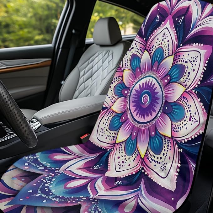Purple Mandala Lotus Car Seat Cover Towel for Front Seat Only Boho Mandala Flower Car Seat Cover with Storage Bag Non-Slip Car Seat Towel Protector for Yoga Mat Auto Seat Interior Decor - Image 3