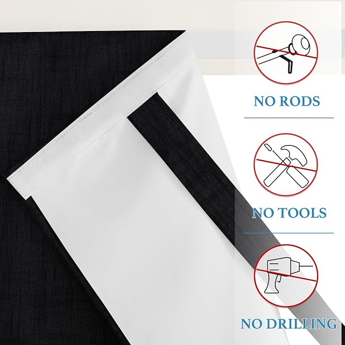 RYB HOME 100% Blackout Door Curtains, Linen Textured Privacy Shades for Classroom French/Nana Door Entrance Way, W 26 x L 69 inches, Textured Black, 1 Panel - Image 3