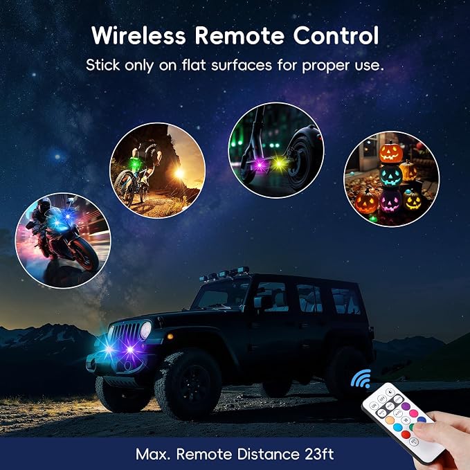 PIFOOG 11 LEDs Wireless Strobe Lights with Remote 500mAh Rechargeable Car RGB Car Interior Ambient Lighting Anti-Collision Strobes Light for Motocycle Vehicle Bike Scooter Warning Flashing 4PCS - Image 3