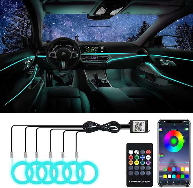 6 in 1 LED Car Strip Lights, Car Interior Lights with 276 inches Fiber Optic, Remote and APP Control, 16 Million Colors RGB Ambient Lighting Kits, Music Neon Light Accessories for Car Inside by WEBUPAR