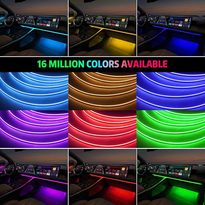 Acrylic Interior Car Lights, AMKI Car LED Strip Light with APP Sub Control, Car Accessories Fiber Optic Car Ambient Lighting Kit with RGB 22 in 1 and 175 inches 593 LEDs 213 DIY and Music Modes DV 12V - Image 3