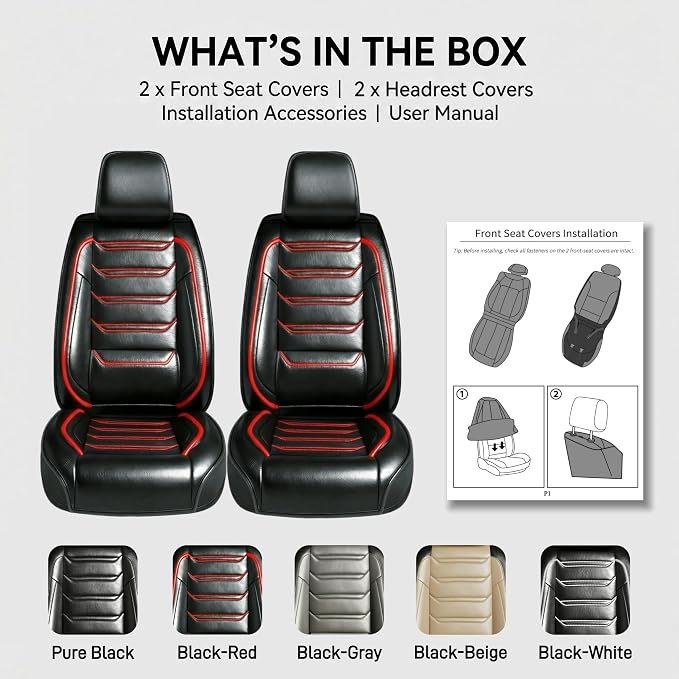 Fit Ioniq Seat Covers Custom Fit for Hyundai Ioniq 2017-2026, Front Pair | Premium Leather Full Coverage Protectors, Waterproof, Breathable, Scratch Resistant, Easy Wipe, Airbag Compatible, RedTrim - Image 9
