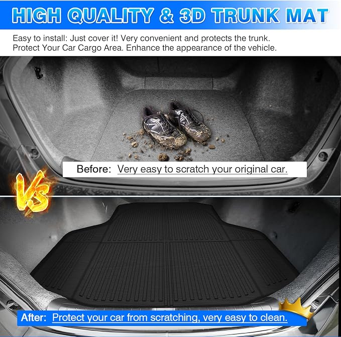 Cartist Cargo Liner Compatible with Honda Accord & Accord Hybrid 2018-2022 All Weather Rear Trunk Mat High Side Waterproof TPE Black - Image 6