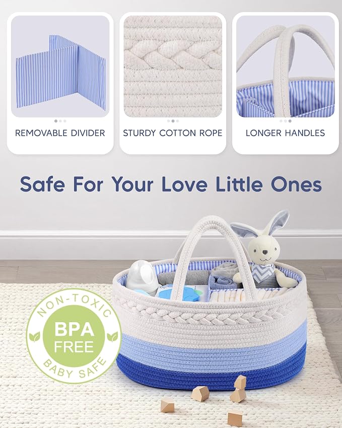 Maliton Baby Diaper Caddy Organizer, Cotton Rope Diaper Caddy Basket, Large Storage Basket for Newborn Boys and Girls, Gift for Baby Shower List, Newborn Essentials - Image 3
