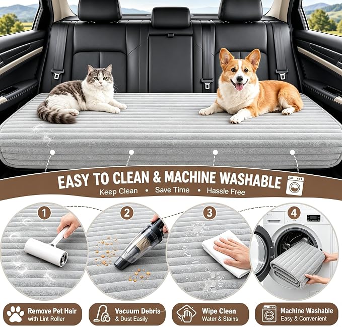 Dog Car Back Seat Bed Waterproof Non Slip Washable Pet Cover | Ultra-soft plush flannel pad soothes pet joint discomfort Vacuum compressed, heavy duty tear-resistant fabric(Light Grey) - Image 4