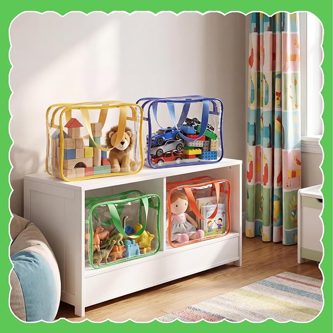 Toy Storage Bags 4 Pack, Clear PVC Toy Organizers, Colorful | Waterproof PVC, Large 30 x 10 x 22 CM Size, Label-Ready, For Toys, Books, Puzzles, Classroom and Travel - Image 4